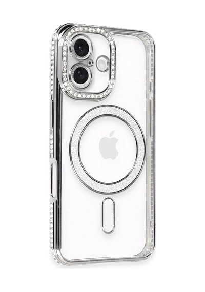 Newface - 835 - Apple iPhone Uyumlu 16 Plus Kılıf Joke Simli Magneticsafe Kılıf - Csmo-tex - - Gri