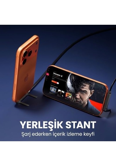 Yeni Pro Tech 240w Destekli Standlı 1,5metre Siyah Hasır Kablo Type-c Girişli Şarj Kablosu