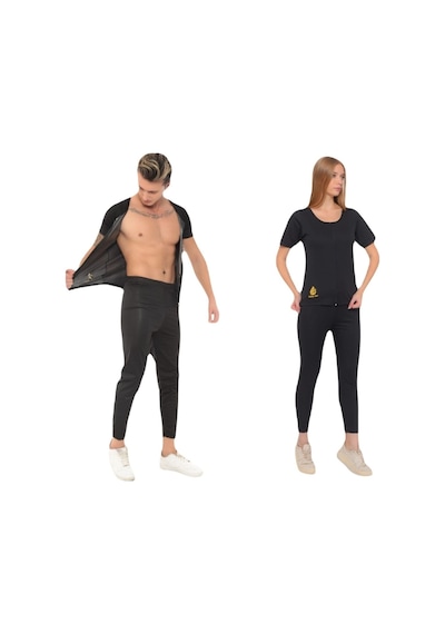 Incelme Terleten Termal Takım Fermuarlı Ve Tayt Terleme Kıyafeti Termal Sauna Kıyafeti Siyah