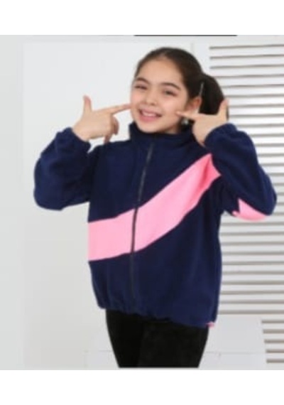 Toontoy Kız Çocuk Blok Renkli Polar Hırka Lacivert