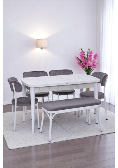 Nehir Beta Banklı Lak Panel Açılır Mutfak Masa Takımı 75x130cm