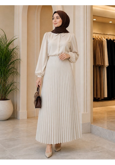 Esra Butik78 Lamine Denye Piliseli Etek 90 Cm Standart Beden 38-44 Uyumlu Gri