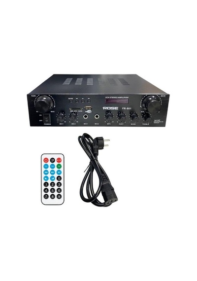 Rose Fr-801 2x100 Watt 2 Zone Trafolu Stereo Anfi Mp3, Bluetooth, Sd Kart 2 Mikrofon Girişli Kumandalı