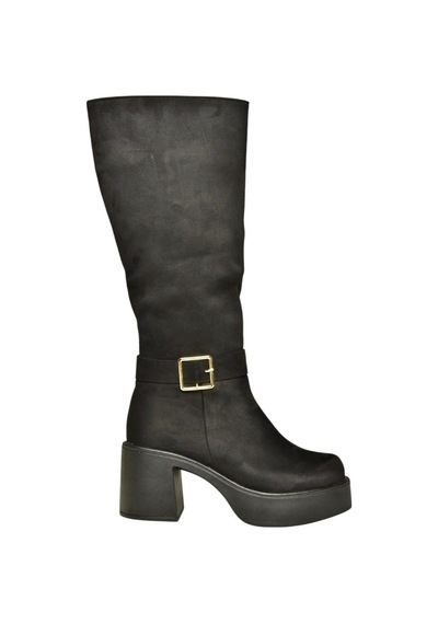 Fox Shoes V726454102 Siyah Süet Kalın Topuklu Klasik Kadın Çizme Siyah-Süet