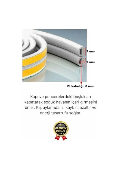Güçlü Kendinden Yapışkanlı Kapı Pencere Soğuk Hava Geçirmez Yalıtım İzolasyon Gri Fitil 2 Metre Diğer