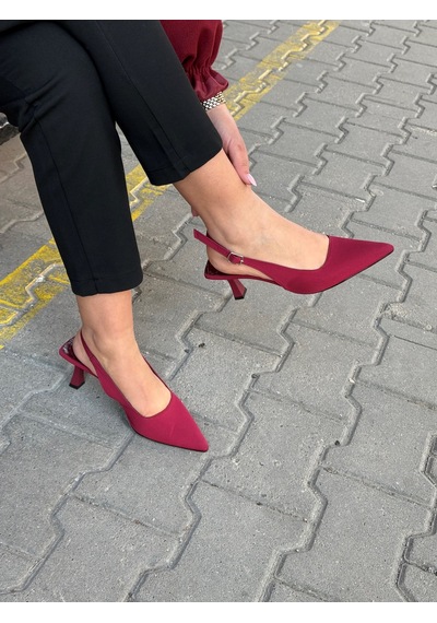 İnci Topuk Zara Model Bordo Arkası Açık Kadın Topuklu Ayakkabı Bordo