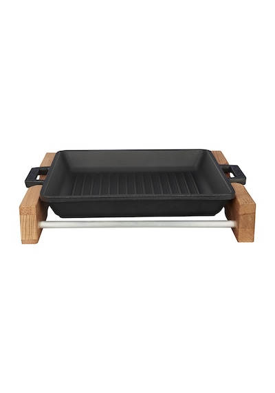 Lava Izgara Tava 26 x 26 Metal Kulplu Ahşap Altlı Sable Mat Siyah