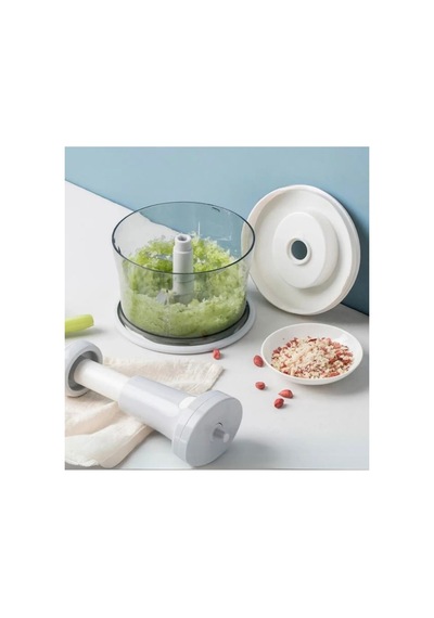 Büyük Paslanmaz Çelik Bıçaklı Karışık Renk Üsten Basmalı El Rondosu Blender Soğan Sebze Doğrayıcı Bej Bej