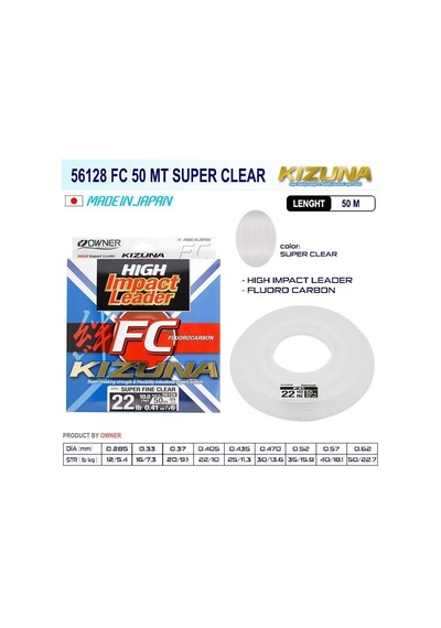 Owner Kizuna 56128 Fc 50 Mt Super Clear Florocarbon Misina 0,28 Mm