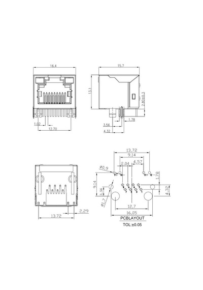 RJ45 8P8C Işıklı Dişi Ethernet Konnektörü - PCB Tipi