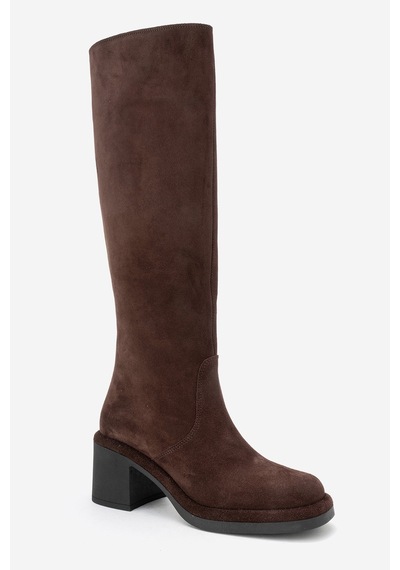 Luvishoes Luvi Shoes Fros Kahverengi Süet Hakiki Deri Kadın Kalın Topuklu Çizme Kahverengi