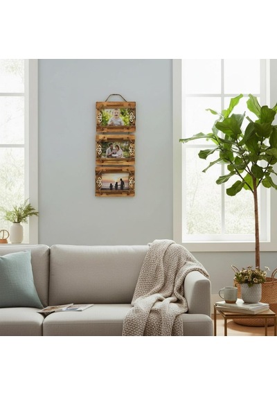 El Yapımı Doğal Ahşap 3 Lü Bambu Bamboo Fotoğraf Çerçevesi Dekoratif Ev Ofis Hediyesi Duvar Süsü - 4
