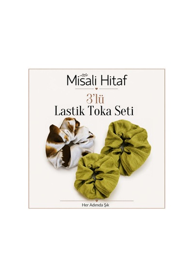 3'lü Lastik Toka Seti Kadın Saç Tokası Saç Lastiği Kahverengi - Krem - Yeşil