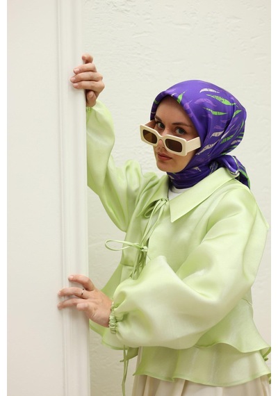 Silk Home Mor Yeşil Desenli Tivil İpek Eşarp 11432-20 Çok Renkli