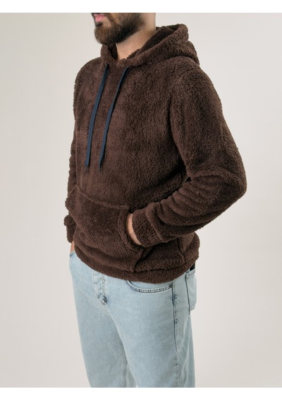 Cocopelli Erkek Kapüşonlu Kahve Peluş Sweat Coc2592 Kahverengi