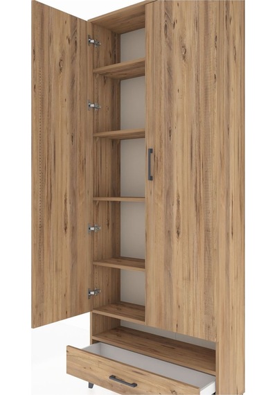 Arges Dolap 6 Raflı Tek Çekmeceli 2 Kapaklı 88x30x221 Çam-çam Çam