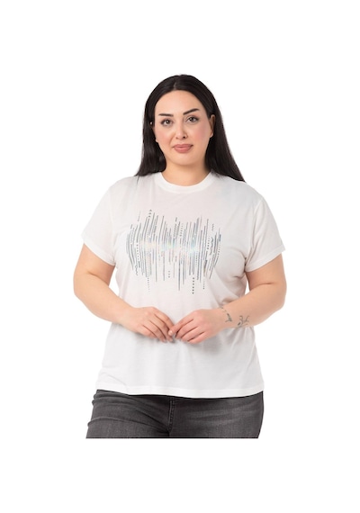 Disentis Büyük Beden Parlak Baskılı Bisiklet Yaka Beyaz T-shirt-beyaz Gri Beyaz - Gri