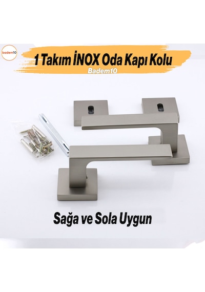 Paytak İnox Oda Kapı Kolu Kare Rozetli Sağa Sola Uygun İç Dış Ev Oda Kapısı Kilitlenebilir 1 Takım