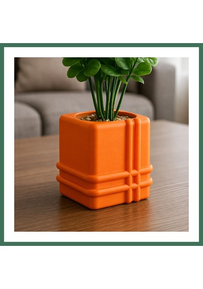 En-cag 3d Baskı Square Planter - Izgara Desenli Küp Saksı-turuncu Bss Standart
