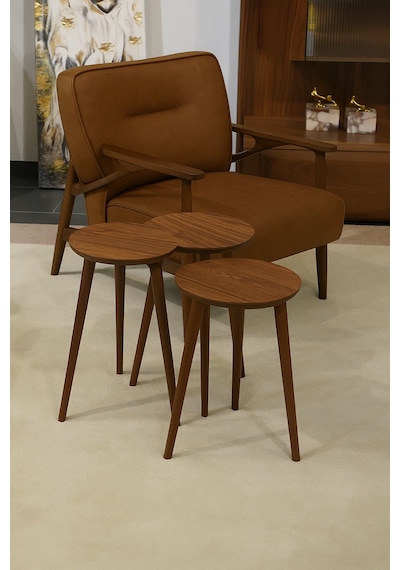 Madrid 3'lü Zigon Sehpa %100 Mdf Yuvarlak Ahşap/urartu