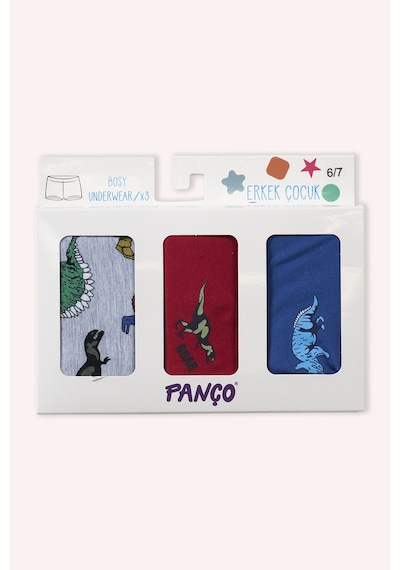 Panço Erkek Çocuk Dinozor Desenli 3'lü Boxer Renkli
