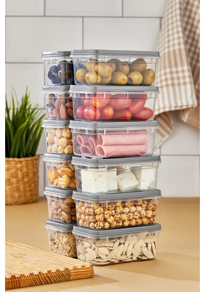 Multi Box 12 Li Set Saklama Kabı Seti - Dondurucu & Mikrodalga Uyumlu Gri