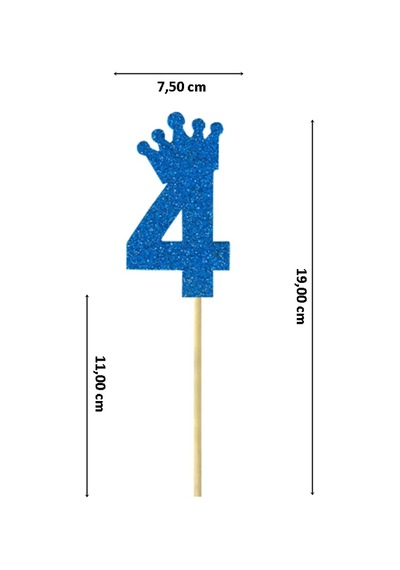 Eva Simli Rakam Pasta Süsü, 19cm X 7,5cm - 1 Adet Mavi