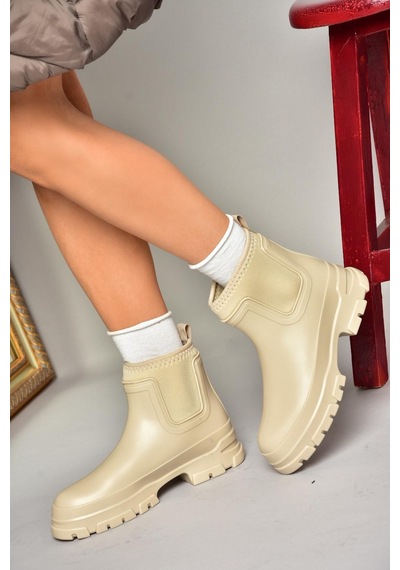 Fox Shoes T858685409 Bej Kalın Tabanlı Yağmur Botu Bej-suni Deri Bej