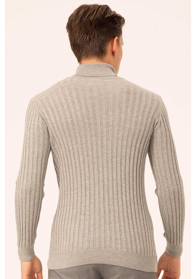 Ateş Triko Erkek Balıkçı Yaka Slim Fit Fitilli Triko Kazak 6091288 Gri Gri