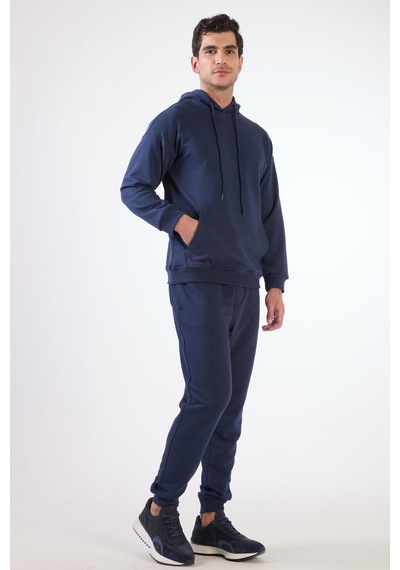 Dufy Lacivert Kapüşonlu Kanguru Cepli Regular Fit Erkek Sweatshirt Lacivert