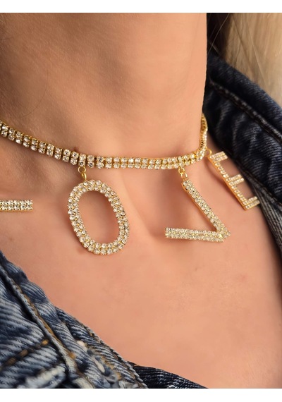 Love Aşk Kristal Taşlı Party Style Altın Kaplama Gold Renk Kolye Gold Çok Renkli