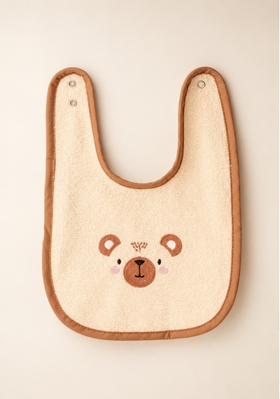 Emaylab Little Bear Bebek Mama Önlüğü %100 Pamuk Havlu Kumaş- Ayıcık Desenli