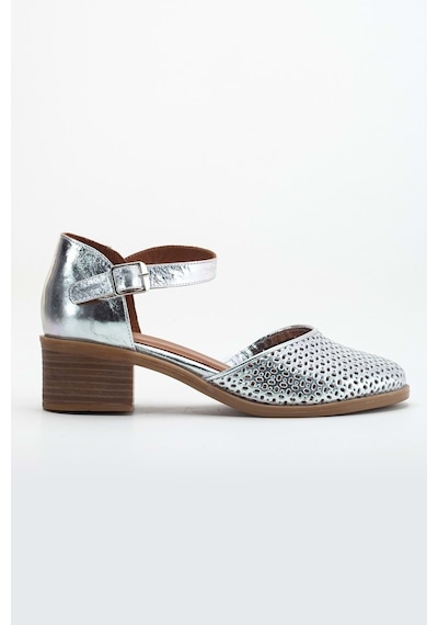 Analin Shoes Kadın Hakiki Deri Burnu Kapalı Delikli Sandalet Gümüş