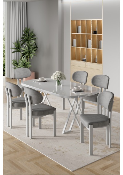 Canisa Radon Serisi Mdf 90x168 Sabit Beyaz Mutfak Masası Takımı 6 Gri Sandalye Beyaz Masa Gri Sandalye Canisa Radon Serisi Mdf 90x168 Sabit Beyaz Mutfak Masası Takımı 6 Gri Sandalye Beyaz Masa Gri Sandalye