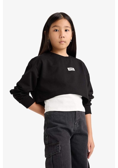 Defacto Kız Çocuk 2li Takım Relax Fit Bisiklet Yaka Baskılı Sweatshirt Atlet F2797a825aubk81 Siyah