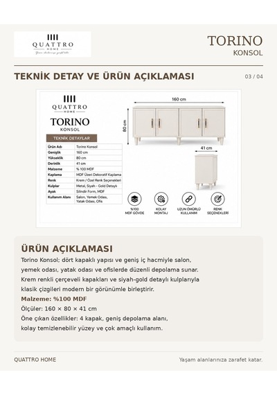 Torıno Konsol Krem Açık Ceviz