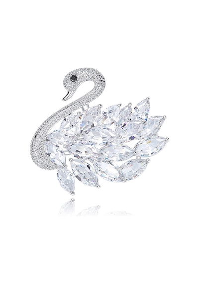 Monemel Swarovski Kristal Kuğu Yaka İğnesi Altın Kaplama - Çok Renkli