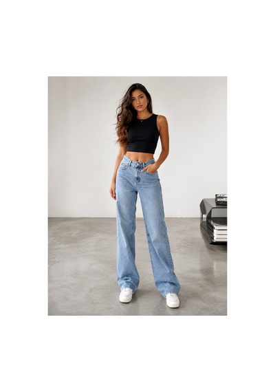 Kene Jeans Buz Kar İşlemli Yüksek Bel Arka Cep Kurdele Detaylı Kot/denim Pantolon Buz Kar
