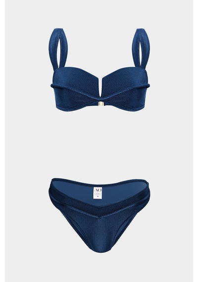 Açelyaokcu Premium Biye Detaylı Rhea Yüksek Bel Kadın Bikini Altı Lacivert