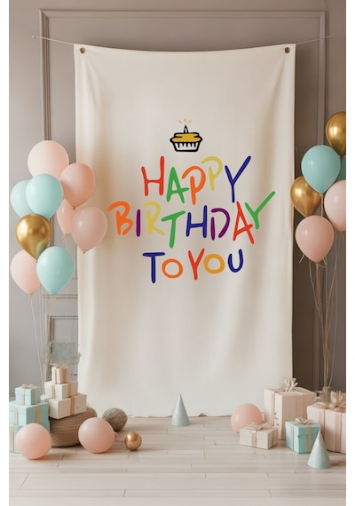 Kişiye Özel Doğum Günü Duvar Örtüsü Flama Pastel Renk Happy Bir