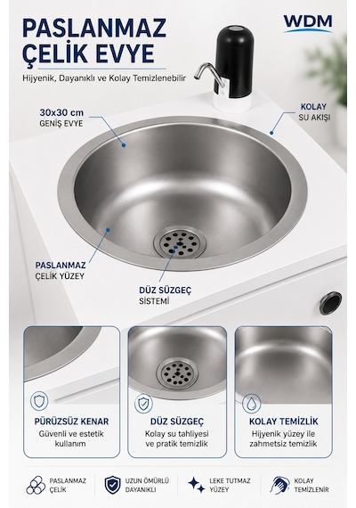 Seyyar Lavabo Mobil Yeni Yönetmeliğe Uygun Model Beyaz