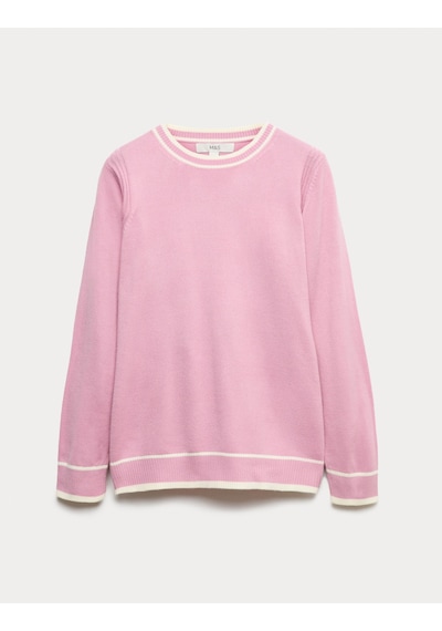 Marks & Spencer Supersoft Tipped Bisiklet Yaka Triko Kazak Medium Pembe