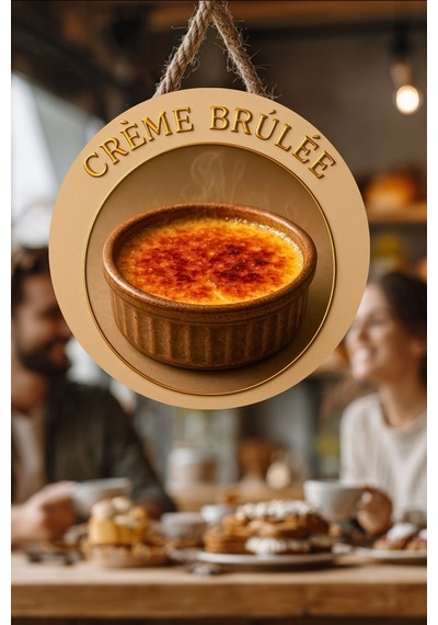 Creme Brulee Temalı İpli Mdf Ahşap Kapı Duvar Süsü, Cafe, Mutfak Dekoratif Tablo