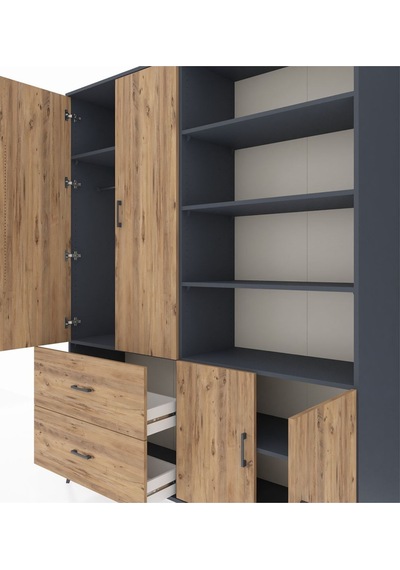 Hyperion Gardrop 7 Raflı 2 Çekmeceli Tek Askılı 176x44x221 Antrasit-çam Çam Hyperion Gardrop 7 Raflı 2 Çekmeceli Tek Askılı 176x44x221 Antrasit-çam Çam