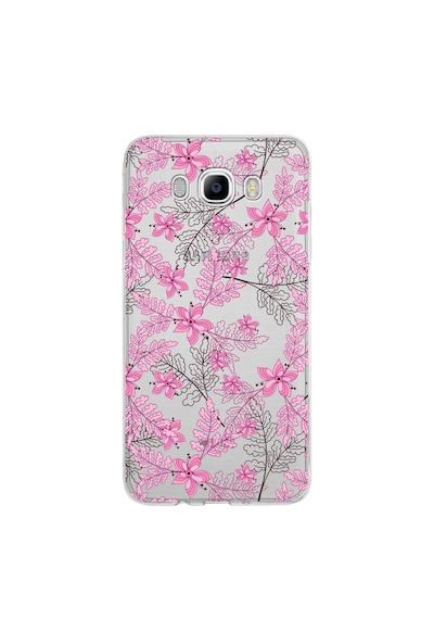 Samsung Galaxy Uyumlu J7 2016 Kapak Floral Pembe Tasarımlı Şeffaf Silikon Kılıf