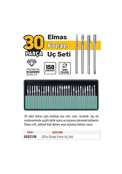 Sgs Elmas Freze Uç Seti - 150 Kum - 30 Farklı Parça