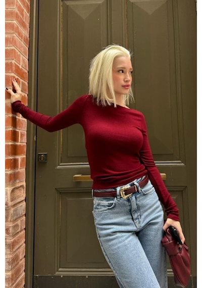 Bordo Kayık Yaka Modal Kaşmir Ultra Hafif Body Mg2627 Bordo