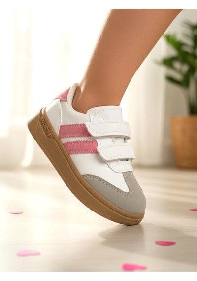 Unisex Çocuk Cırtlı Hafif Kaymaz Taban Işıklı Spor Ayakkabı Sneaker Pembe