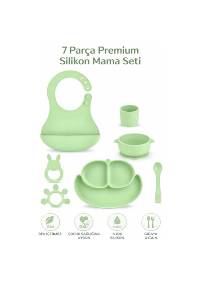 7 Parça Premium Silikon Mama Seti Açık Yeşil