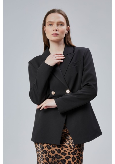 Siyah Regular Fit Yırtmaç Detaylı Blazer Ceket Siyah